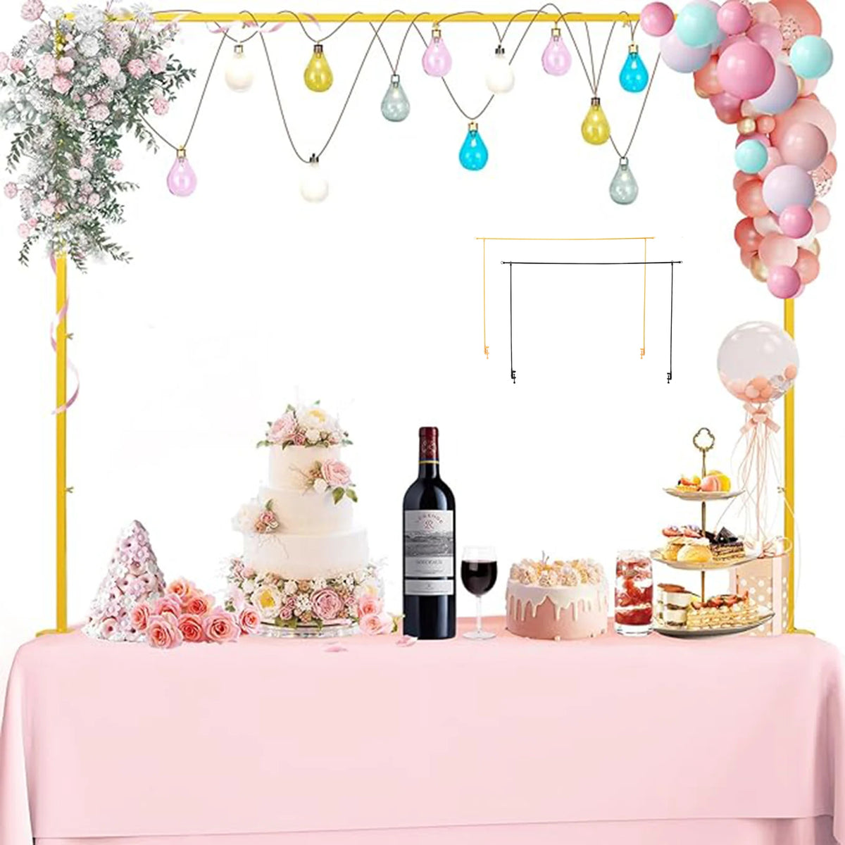 Over The Table Rod Stand Adjustable Balloon Arch Stand Flower Table Arch Suitable for Birthday Party Wedding Halloween Xmas Deco