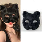 Faux Fur Fox Tail Cat Wolf Cosplay Costume Set with Plush Mask Fluffy Paw Gloves for Halloween And Christmas Party Accessories