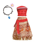 Moana Dress for Kids Girls Princess Vaiana Cosplay Carnival Children Birthday Party Headwear Necklace Pet Pig Chicken Set
