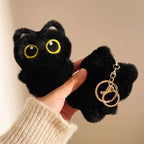 Cute Mini Black Cat Pendant Keychain Cartoon Plush Kitten Doll Charms With Beaded Chain Cuddly Black Kitten For Boys Girls Gifts