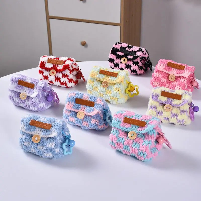 Colorful Knitted Coin Bag Keychains Mini Crochet Bag Keyring Handmake Knitting Storage Bag Keychain Keys Holder Custom Accessory
