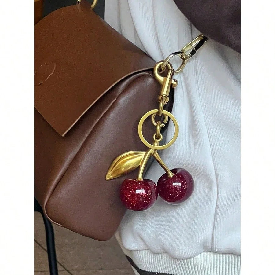 Unique Shiny Cherry Shaped Pendant, New Cherry Crystal Pendant, Keychain Pendant, Cherry Decor Keychain With Clasp, Shiny Resin Product, Suitable As Bag Accessory, Suitable For Women Handbag