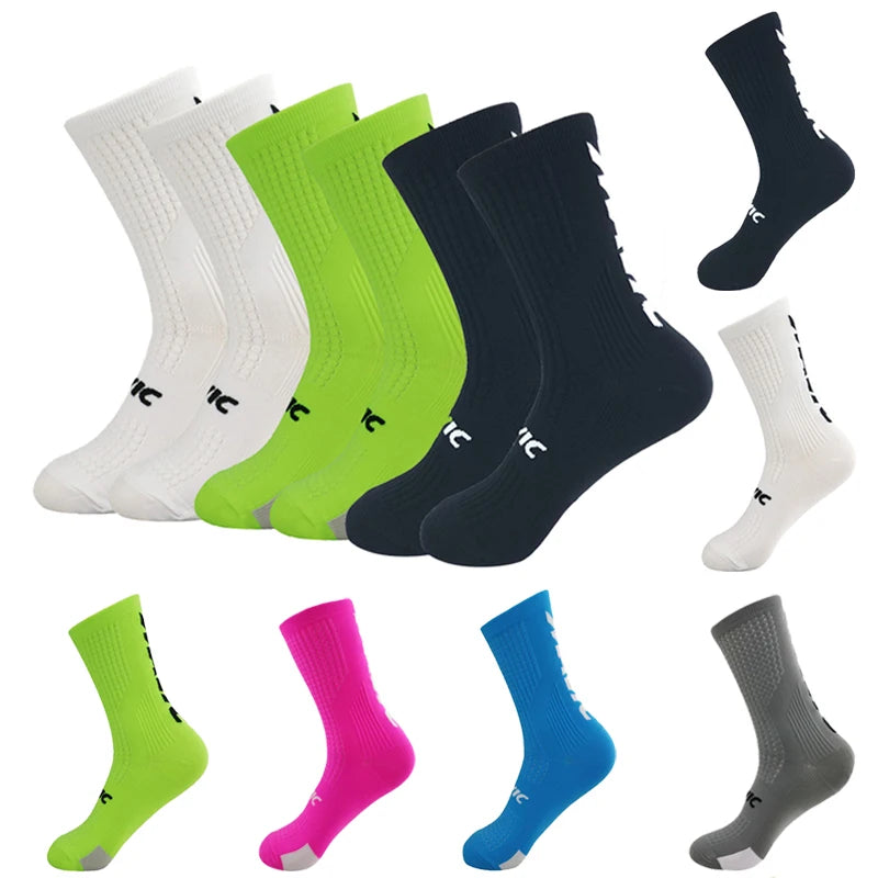 5 Pairs Cycling Socks Men Letter Breathable Bicycle Sport Running Socks Mid Tube Compression Outdoor Racing MTB Road Bike Socks