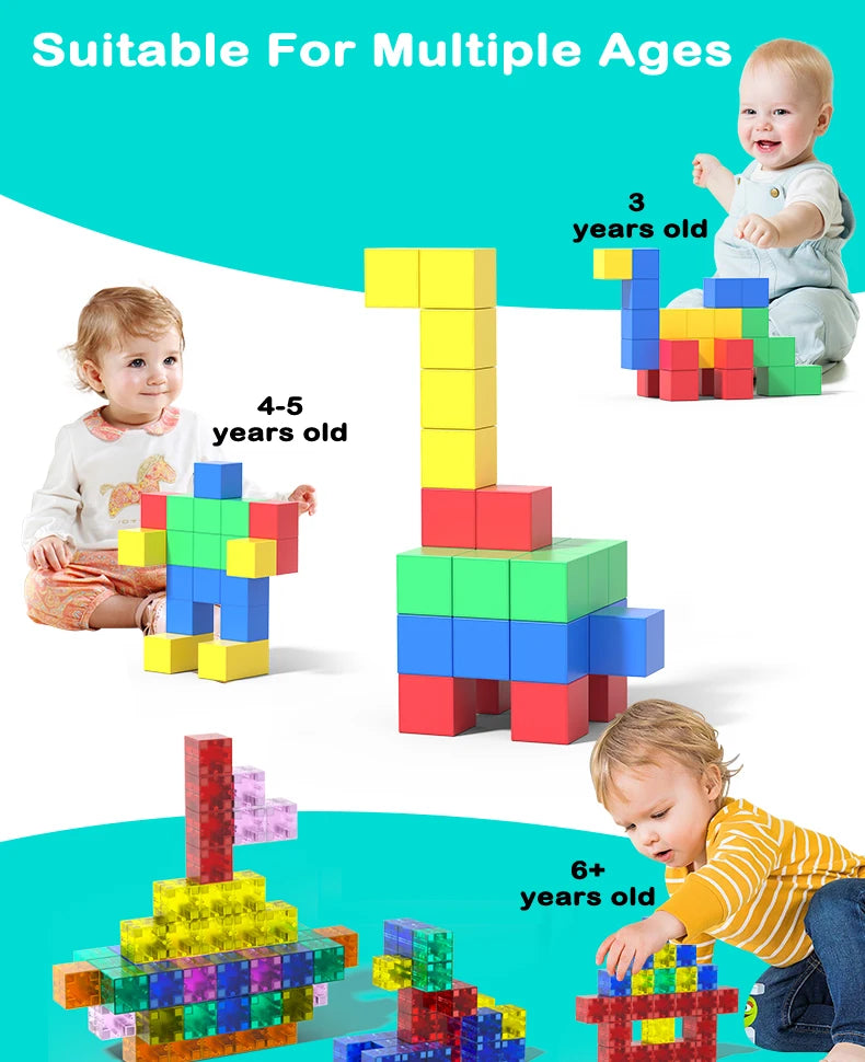 Magnetic Cubes Building Blocks Toys STEM Educational Construction Play Sensory Learning For Toddlers Kids Early Development
