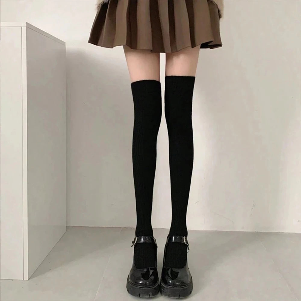 1/3/6 Pairs Women Classic Striped Knee High Stockings Fashionable Versatile Black White Gray Solid Color Comfortable Stockings ﻿