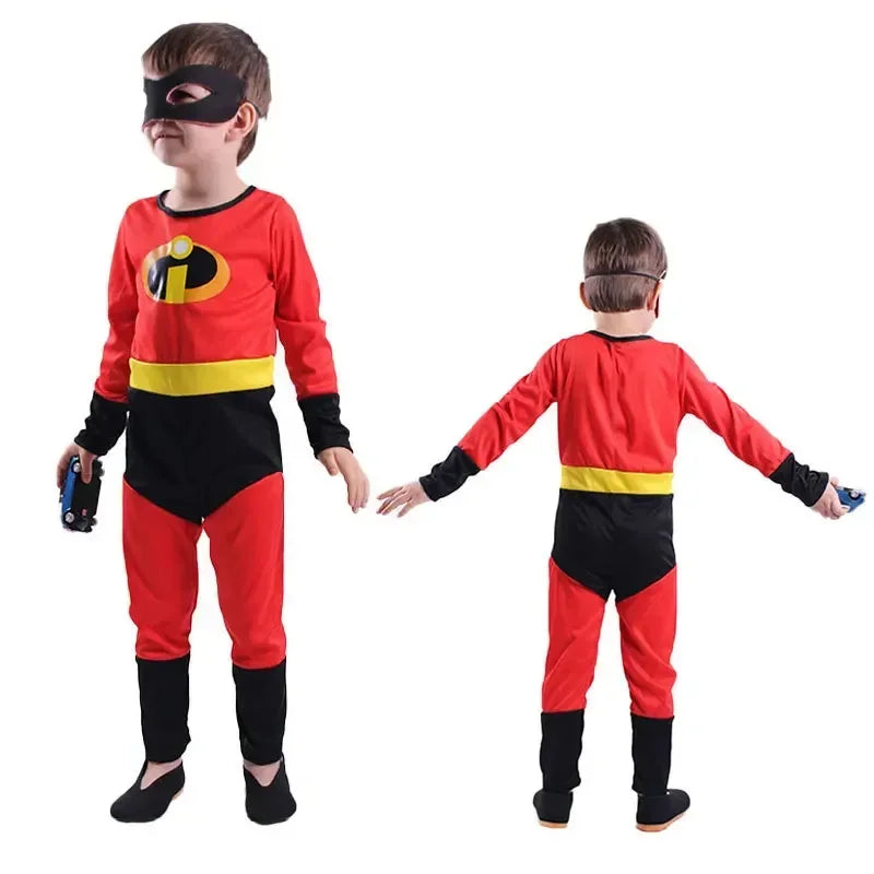 Kids The Incredibles Cosplay Costume Anime The Incredibles Red Jumpsuit Bodysuit Mask Full Set Halloween Costumes for Men Women