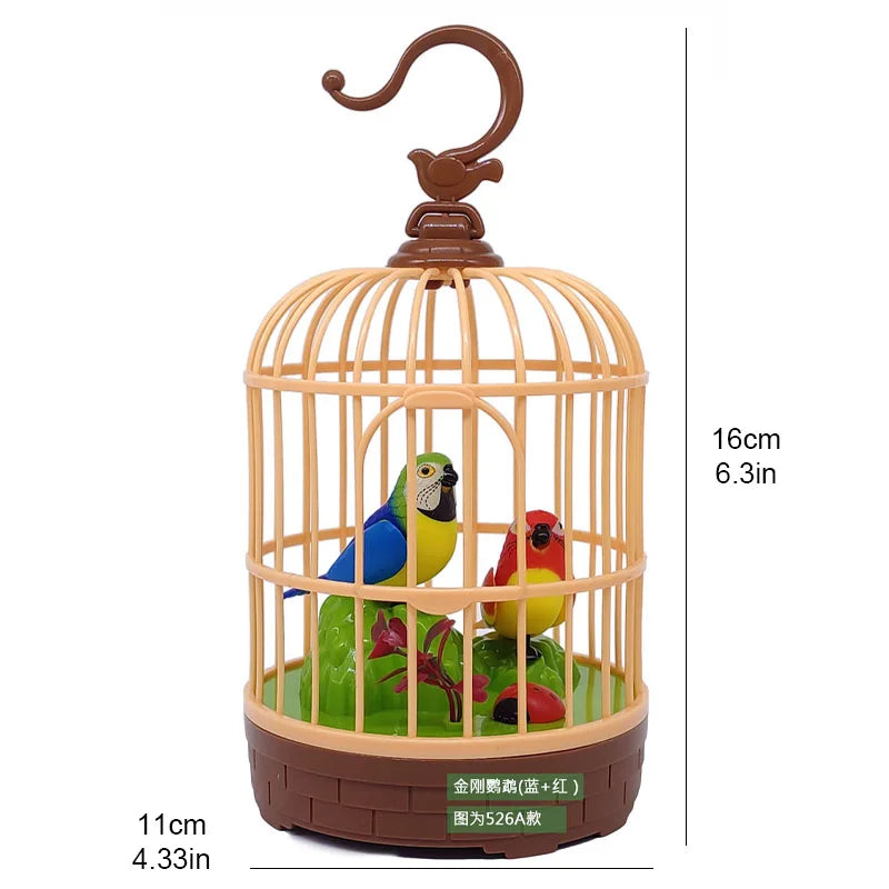 Simulated voice controlled toy bird cage, fake bird, electric ornament that senses calls and moves, parrot decoration