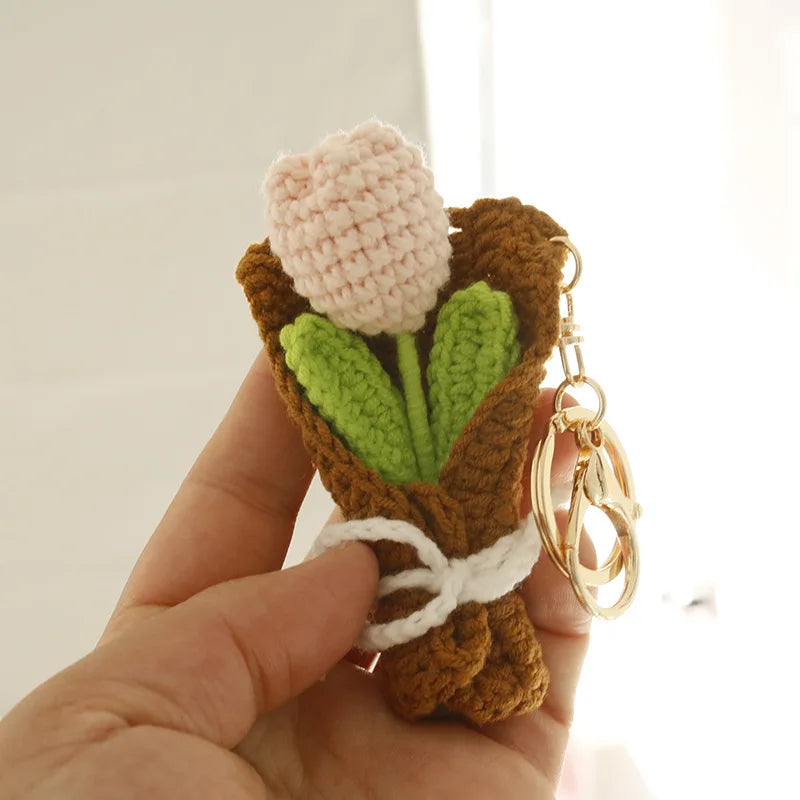 Exquisite Bouquet Series Crochet Keyrings Wholesale Handmaking Bouquet Keychain For Bag Pendant Knitting Flower Keyrings Custom