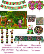 Masha and The Bear Theme Birthday Party Supplies Girls Masha Tableware Set Balloons Plates Cups for Kids Party Baby Shower Decor