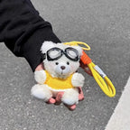 Cartoon Small Bear Keychain Plush Brown Bear Clothes Lovely Glasses Bear Doll Keychain Gifts NOTE: Glasses are not included.