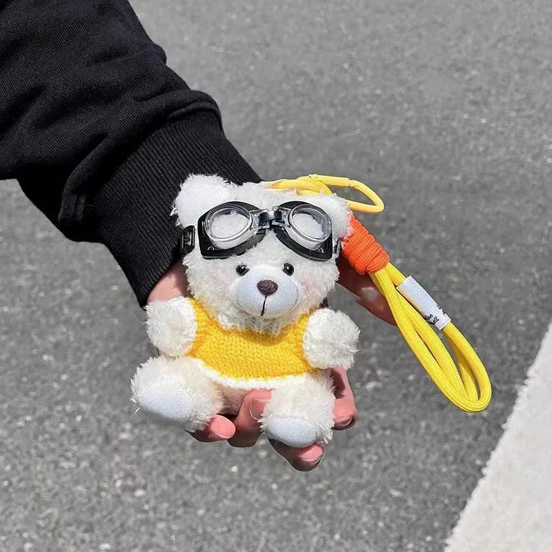 Cartoon Small Bear Keychain Plush Brown Bear Clothes Lovely Glasses Bear Doll Keychain Gifts NOTE: Glasses are not included.