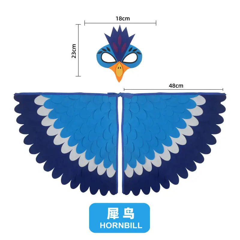 Bird Cosplay Costume Stage Performance Owl Peacock Wings Bird Felt Cape with Mask for Girls Boys Halloween Party Cloak