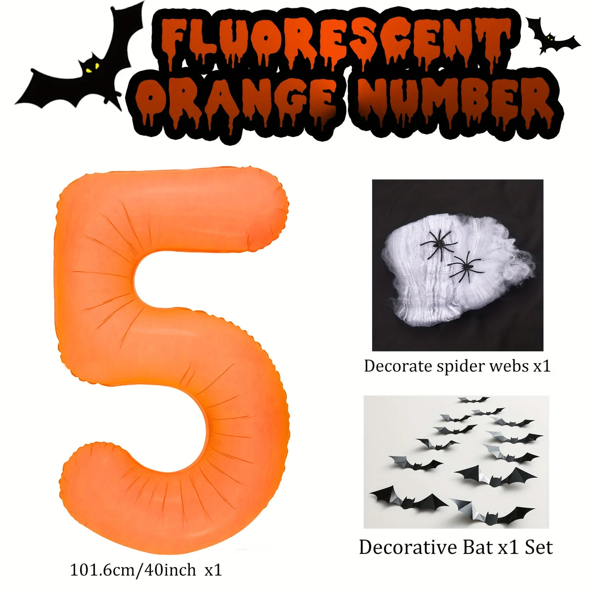 40 inch Orange Number 0-9 Balloon Halloween Horror Theme Birthday Balloon Set Spider Web Bat Festival Decoration Photo Props