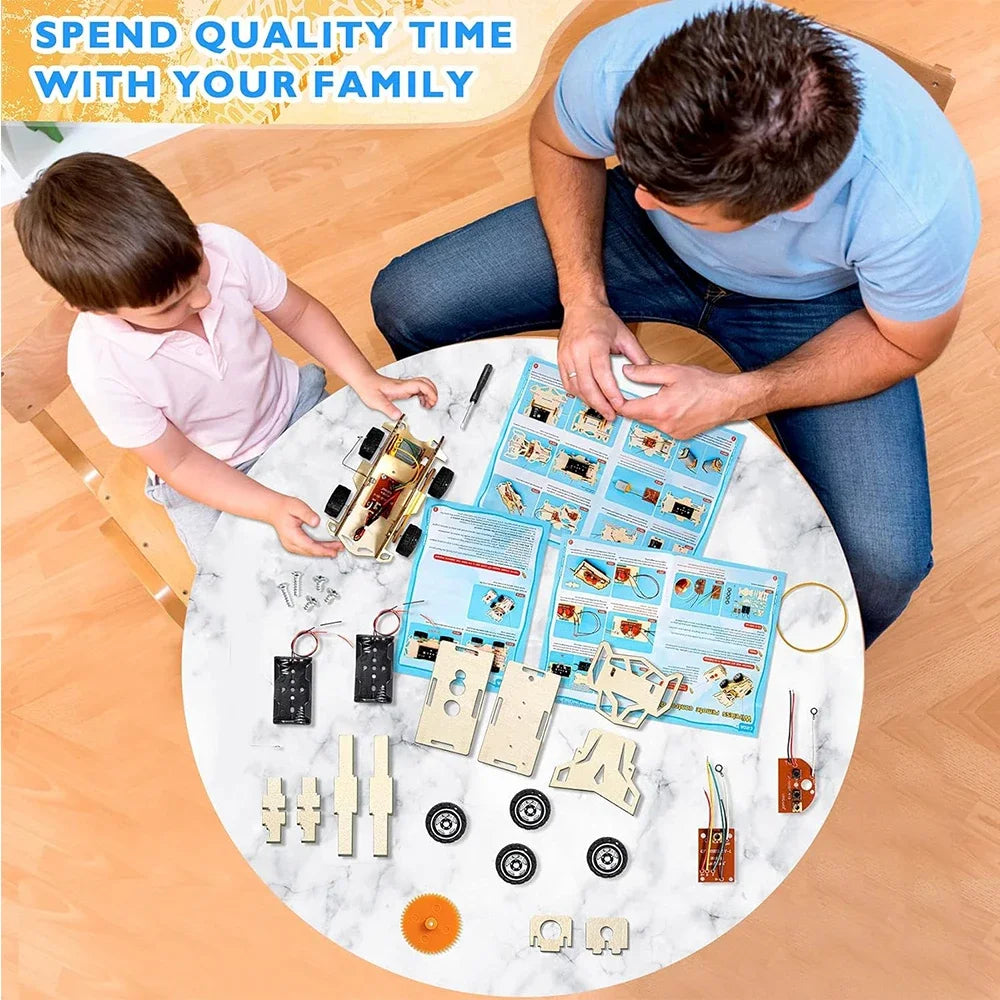 DIY Wooden Remote Control Car Wooden Four Wheel Drive Racing Assembling Science Experiment Kits KIDS STEM Educational Toy