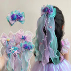 Toddler Girl Mermaid Headwear Children Princess Bow Hairpin Girls' Floating Yarn Braided Hair Clip Mermaid Maiden Hair Accessory