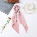 Fashion Flower Print Bow Satin Long Ribbon Ponytail Scarf Tie Scrunchies Women Girls Elastic Bands Hair Accessories