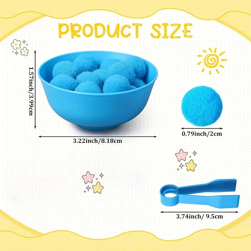 Children Counting and Sorting Toys  Pom poms Rainbow Colors Plastic Bowls Tweezers Fine Motor Skill Chidlren Learning Toys