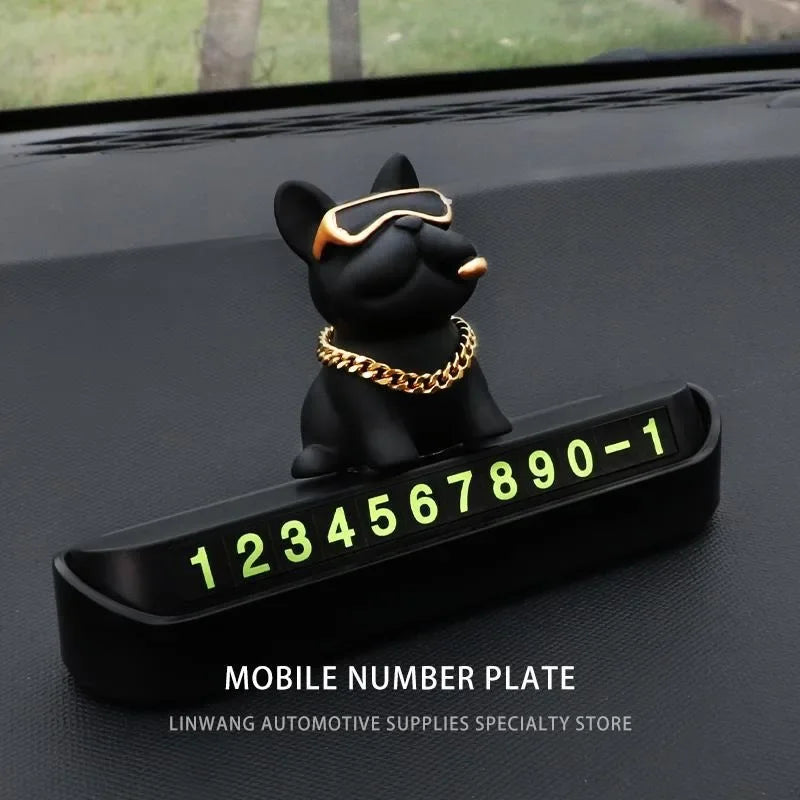 Cute Funny Bulldog Car Temporary Parking Number Plate - Dashboard Decor Auto Accessories Cute Gift Automobiles Voiture