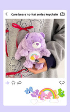 Cute Carebears Plush Keychain Rabbit Hat Key chain Rainbow Bear Doll Schoolbag Doll Birthday Gift Room Decor