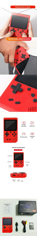 A Red Retro Classic Games Children's Handheld Small Game Console With 400 Games, Rechargeable