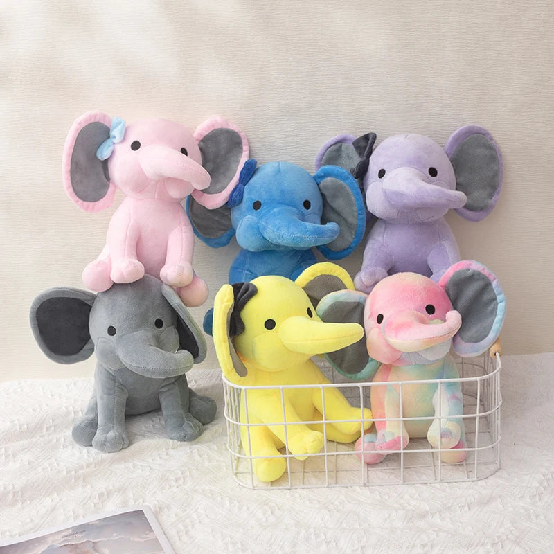 25cm/9.84in Soft Elephant Plush Stuffed Animal - Cute Fluffy Colorful Plush Toy (Multiple Colors: Pink/Blue/Purple/Rainbow) - Id