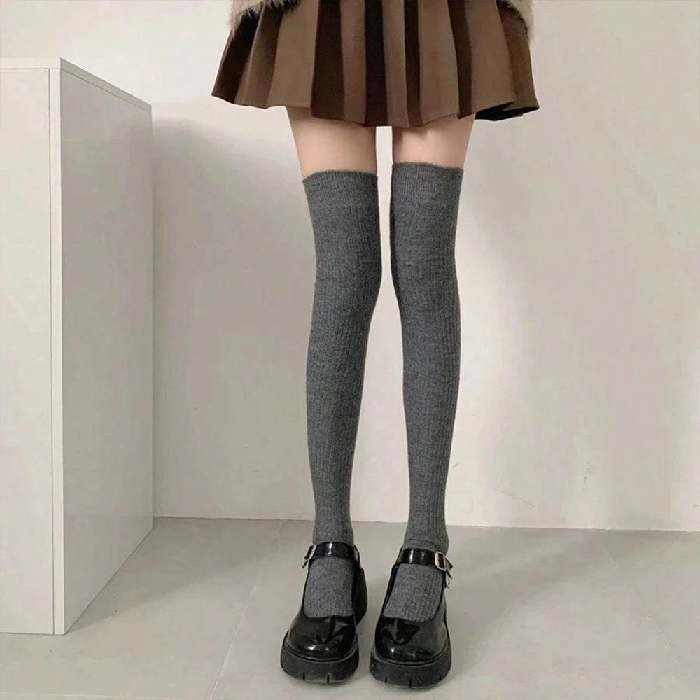 1/3/6 Pairs Women Classic Striped Knee High Stockings Fashionable Versatile Black White Gray Solid Color Comfortable Stockings ﻿
