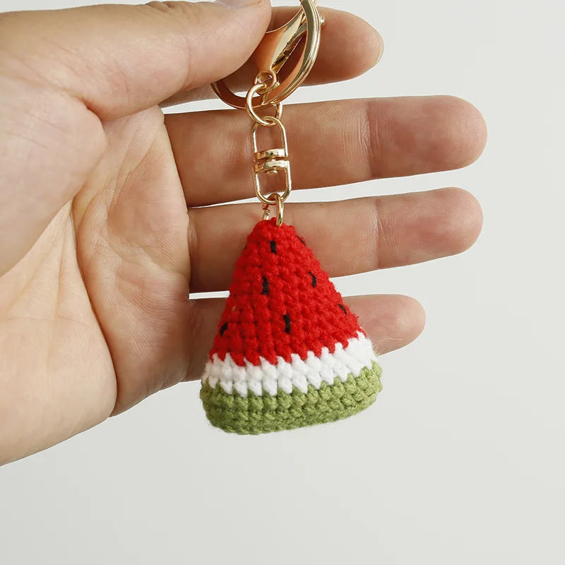 Cute Fruit Series Crochet Keychain Handmaking Knitted Strawberry Keyrings Cute Cherry Keyrings For Bag Pendant Custom Accessory