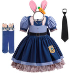 Girls Judy Bunny Police Officer Dress Disney Zootopia 2 Bunny Costume for Kids Cosplay Dress With Accessories Fancy Outfits