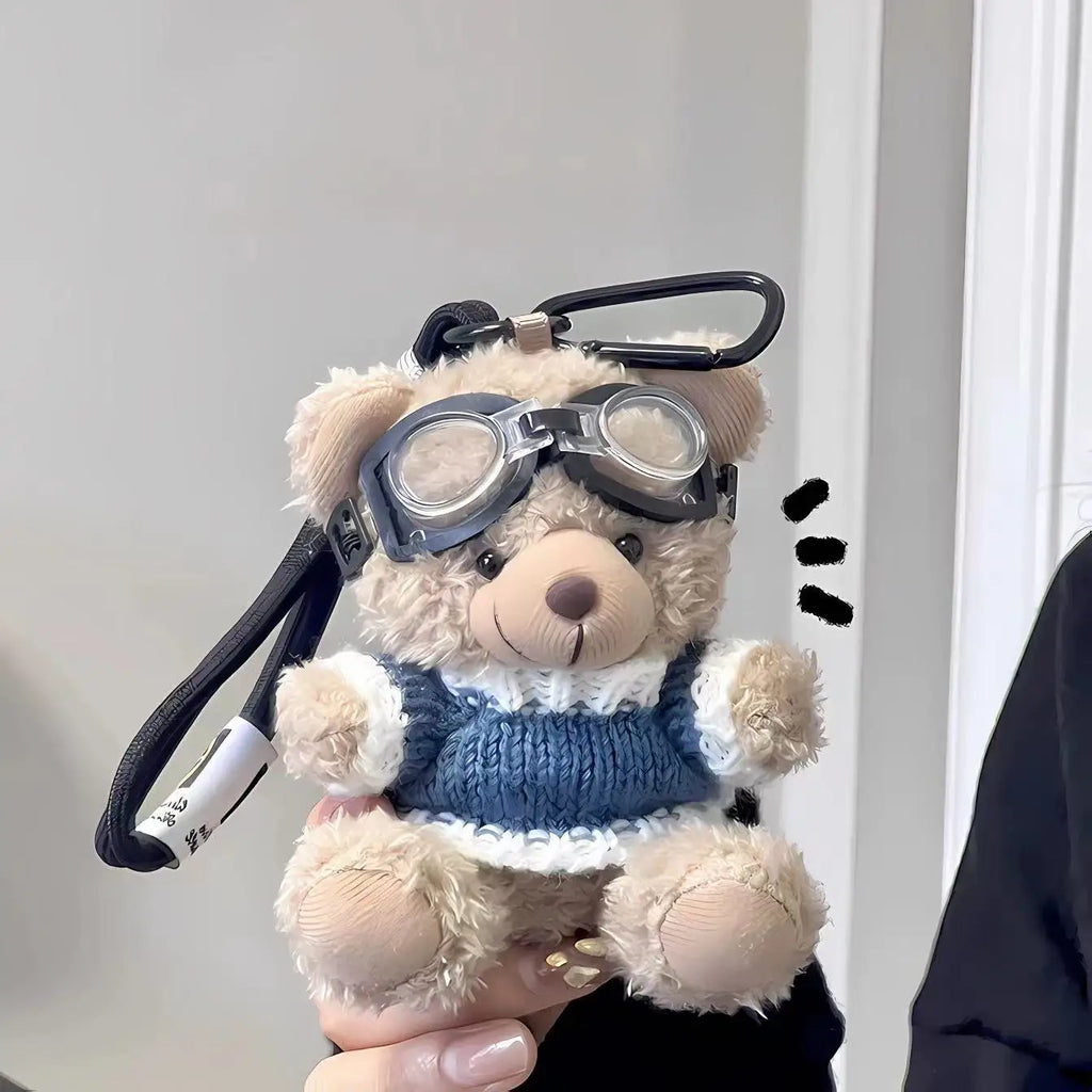Cartoon Small Bear Keychain Plush Brown Bear Clothes Lovely Glasses Bear Doll Keychain Gifts NOTE: Glasses are not included.