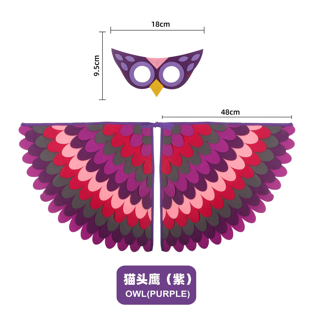 Bird Cosplay Costume Stage Performance Owl Peacock Wings Bird Felt Cape with Mask for Girls Boys Halloween Party Cloak