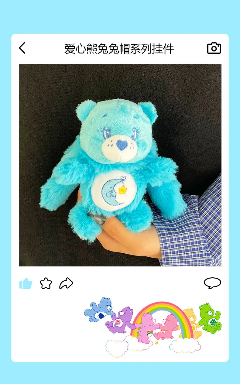 New Genuine Carebears Plush Rabbit Hat Keychain Rainbow Bear Doll Pendant School Bag Ornament Gift