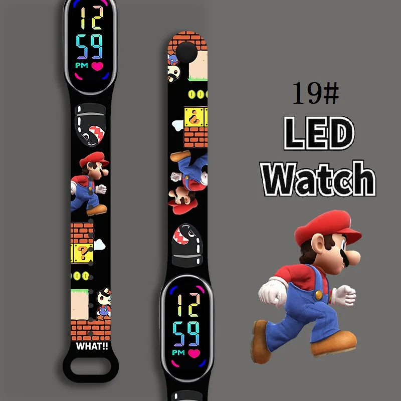 Mario Bros Digital Watch for Kids Waterproof Sport Wristband Luigi Princess Peach Yoshi Bowser Action Figures Children