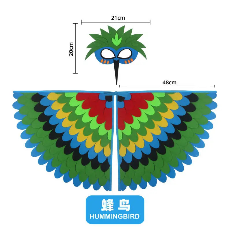 Bird Cosplay Costume Stage Performance Owl Peacock Wings Bird Felt Cape with Mask for Girls Boys Halloween Party Cloak