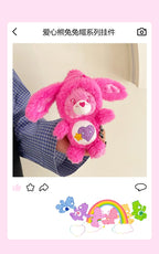 New Genuine Carebears Plush Rabbit Hat Keychain Rainbow Bear Doll Pendant School Bag Ornament Gift