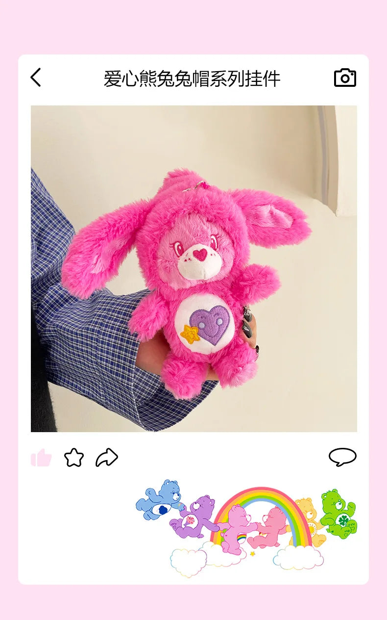 New Genuine Carebears Plush Rabbit Hat Keychain Rainbow Bear Doll Pendant School Bag Ornament Gift