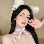 Plush Lace Cat Ears Bell Headband for Women Korean Style Elegant Fashion Girl Hair band Party Cosplay