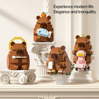 "Cute Capybara Block Figure - Desktop Decor Model with Orange Accessory | Meme Lover's Collectible"