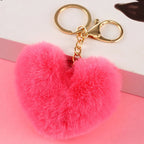 Heart Plush Pompom Keychain Set | Leopard Print Love Hair Ball | High-Quality Fluffy Faux Fur for Car Keys Bags Gifts