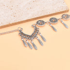 Retro Silvery Alloy Hollow Moon Pendant Forehead Headpiece for Women Boho Ethnic Indian Hippie Party Hair Accessories Jewelry