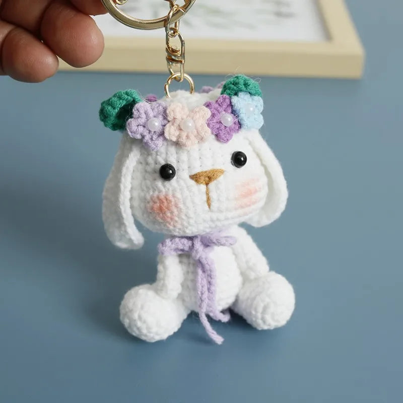 Cute Rabbit Doll Crochet Keyrings Handmaking Knitting Rabbit Keychains Cartoon Carrot Rabbit Keyrings Pendant Custom Accessories