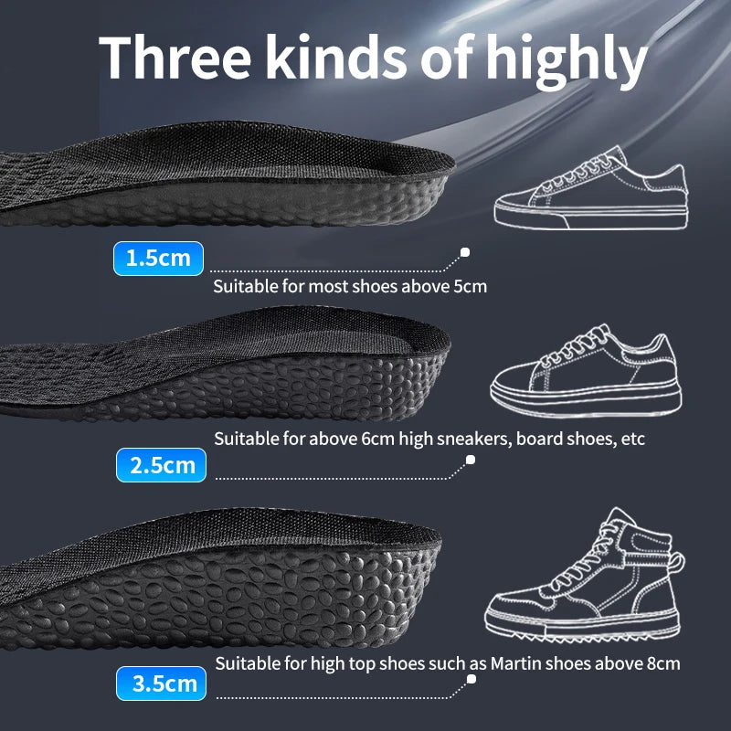 1Pair Height Increase Insoles for Feet PU Memory Foam Shoes Pad Breathable Orthopedic Heel Lift Insole for Sport Running Care