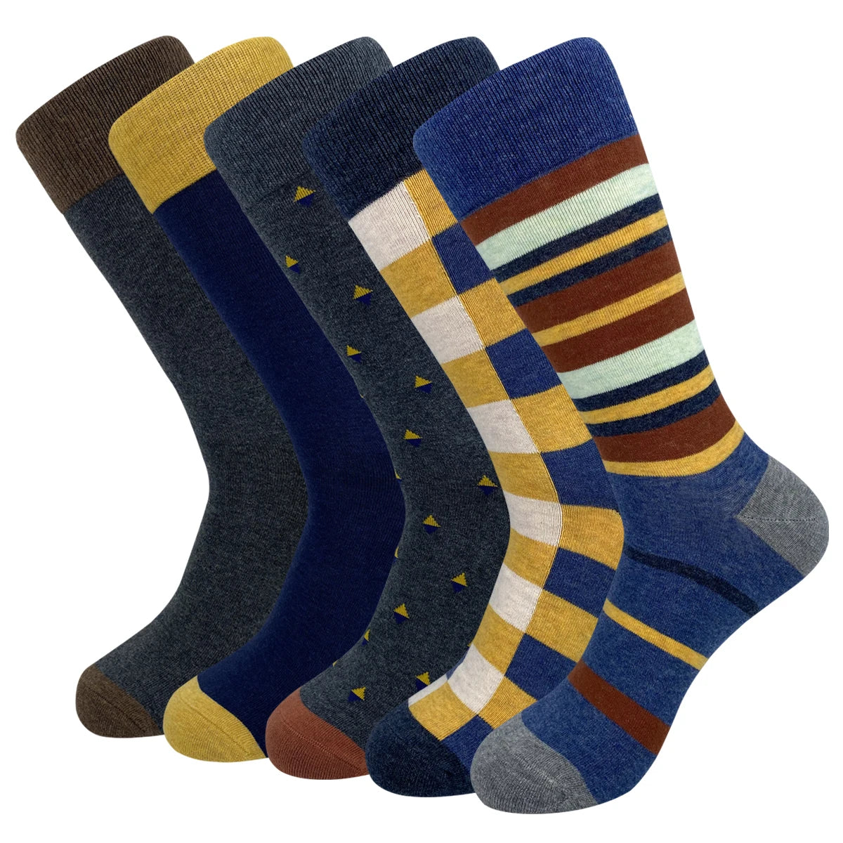 5 Pairs Mens Dress Socks Plus Large Size，High Quality Combed Cotton Crew Socks，Black Cool Argyle Breathable Casual Socks for Men