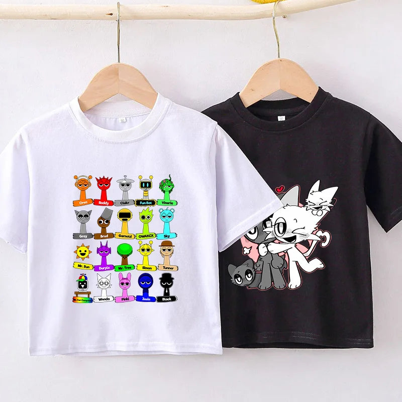 Sprunkis T-shirts Cartoon Oren Wenda Outdoor Clothes Short Sleeve Summer Cute Base Top Funny Birthday Gift