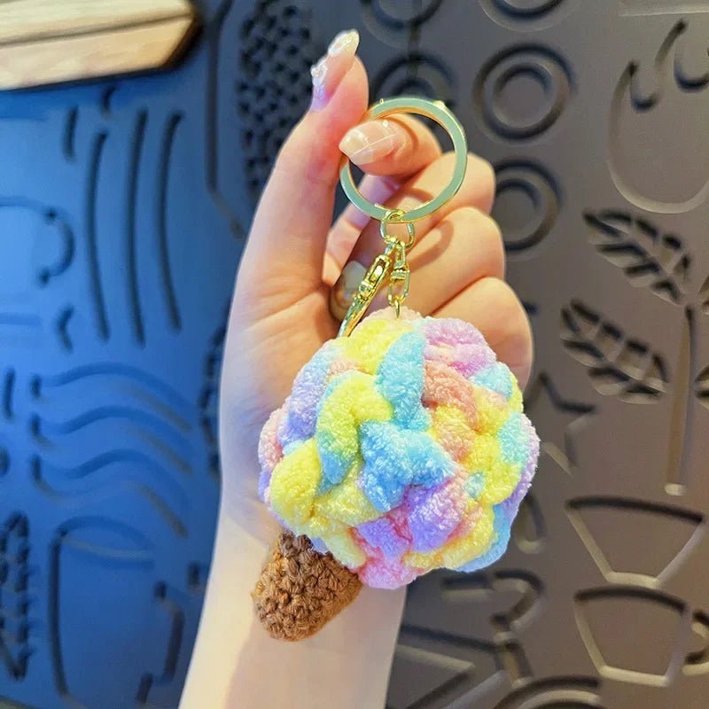 Handmaking Crochet Ice Cream Keyrings Wholesale Sweet Ice Cream Cone Series Crochet Keychain For Bag Pendant  Custom Accessories