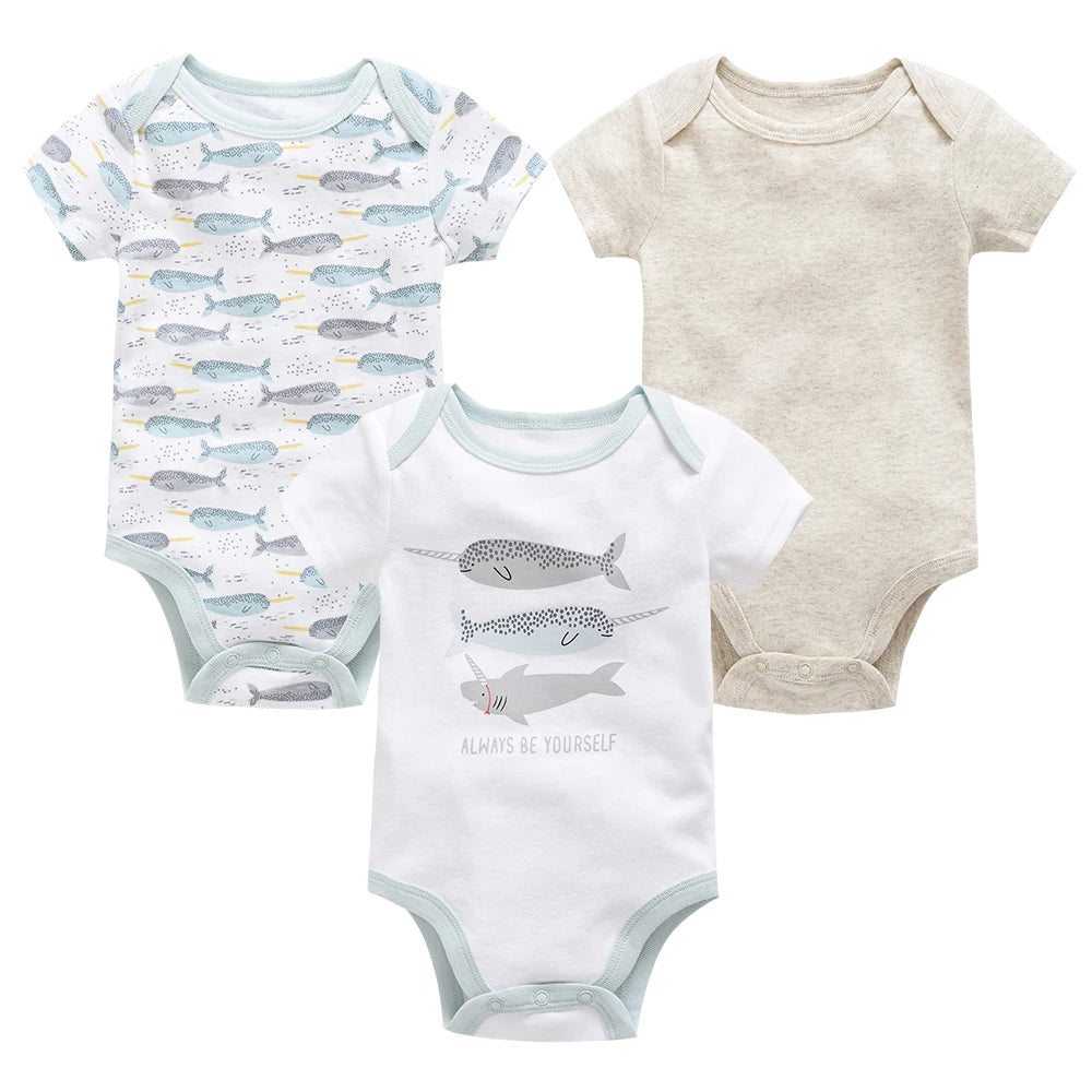 New Baby Boy Clothes Summer 100%Cotton Blue Grey Tie Print Three Piece Short Sleeve Bodysuit Pants vetements bebe For 0-12M