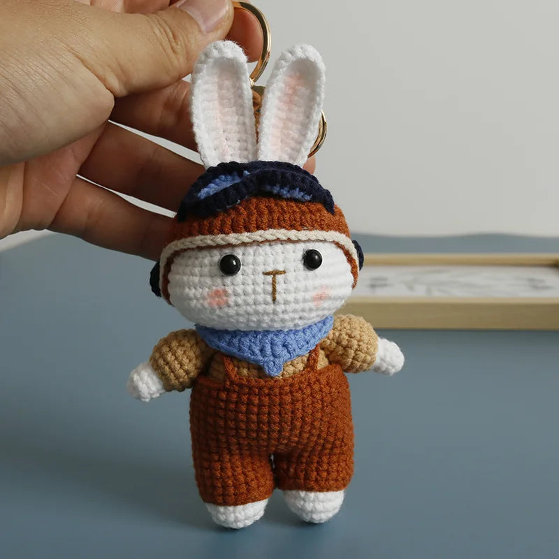 Cute Mushroom Rabbit Crochet Keychains Handmaking Crochet Cartoon Rabbit Doll Keyring For Bag Pendant Knitted Animal Doll Custom