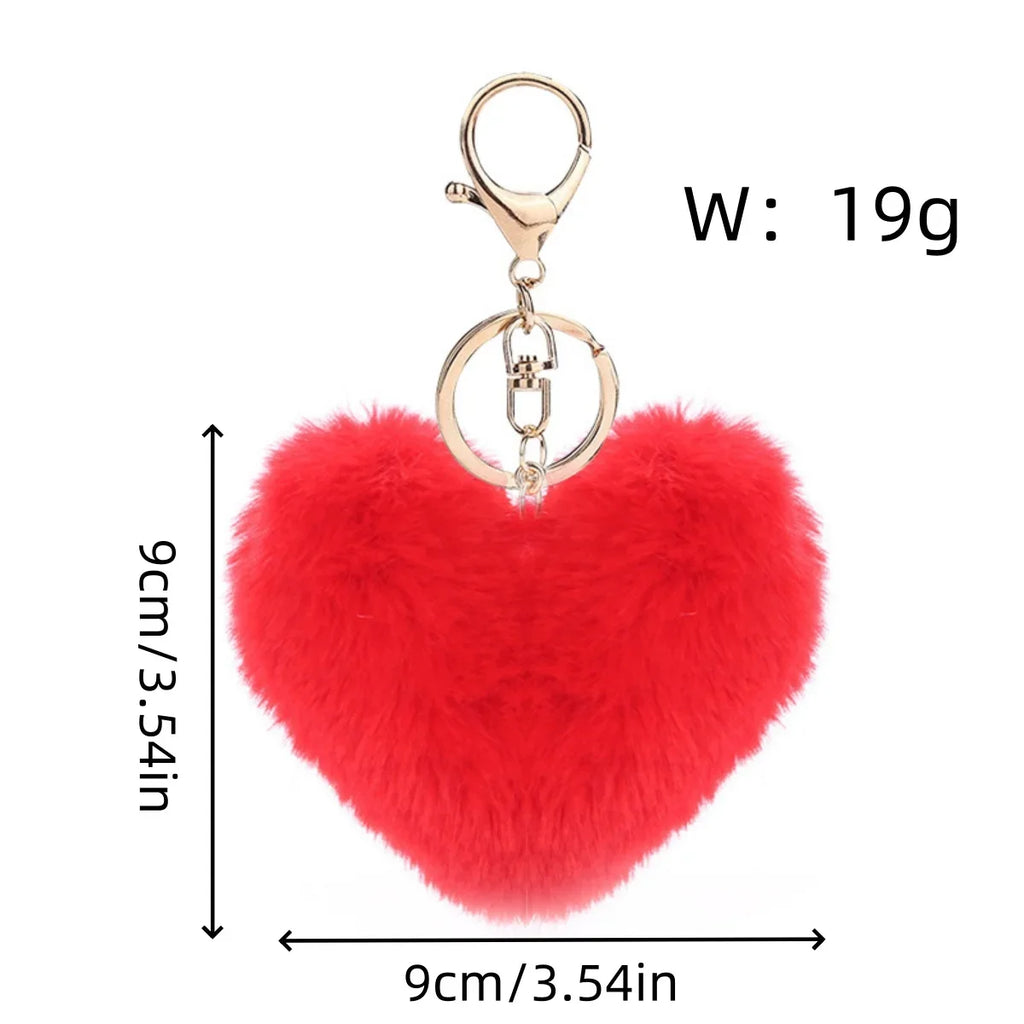 Heart Plush Pompom Keychain Set | Leopard Print Love Hair Ball | High-Quality Fluffy Faux Fur for Car Keys Bags Gifts