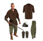 4 Pcs Halloween Men's Renaissance Costume Set Medieval Pirate Shirt Ankle Banded Pants Viking Belt Accessories