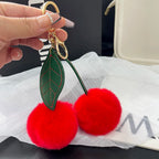 Keychain Key Fob Bag Pendant Fluffy Cherry Keyring Bag Hanging Leaf Artificial Rabbit Fur Ball Key Holder Plush Bag Accessories
