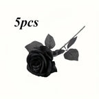 5/10pcs Artificial Black Roses for Home Decor, Long Stem Fake Flowers No Vase, Wedding Halloween Party Table Centerpiece